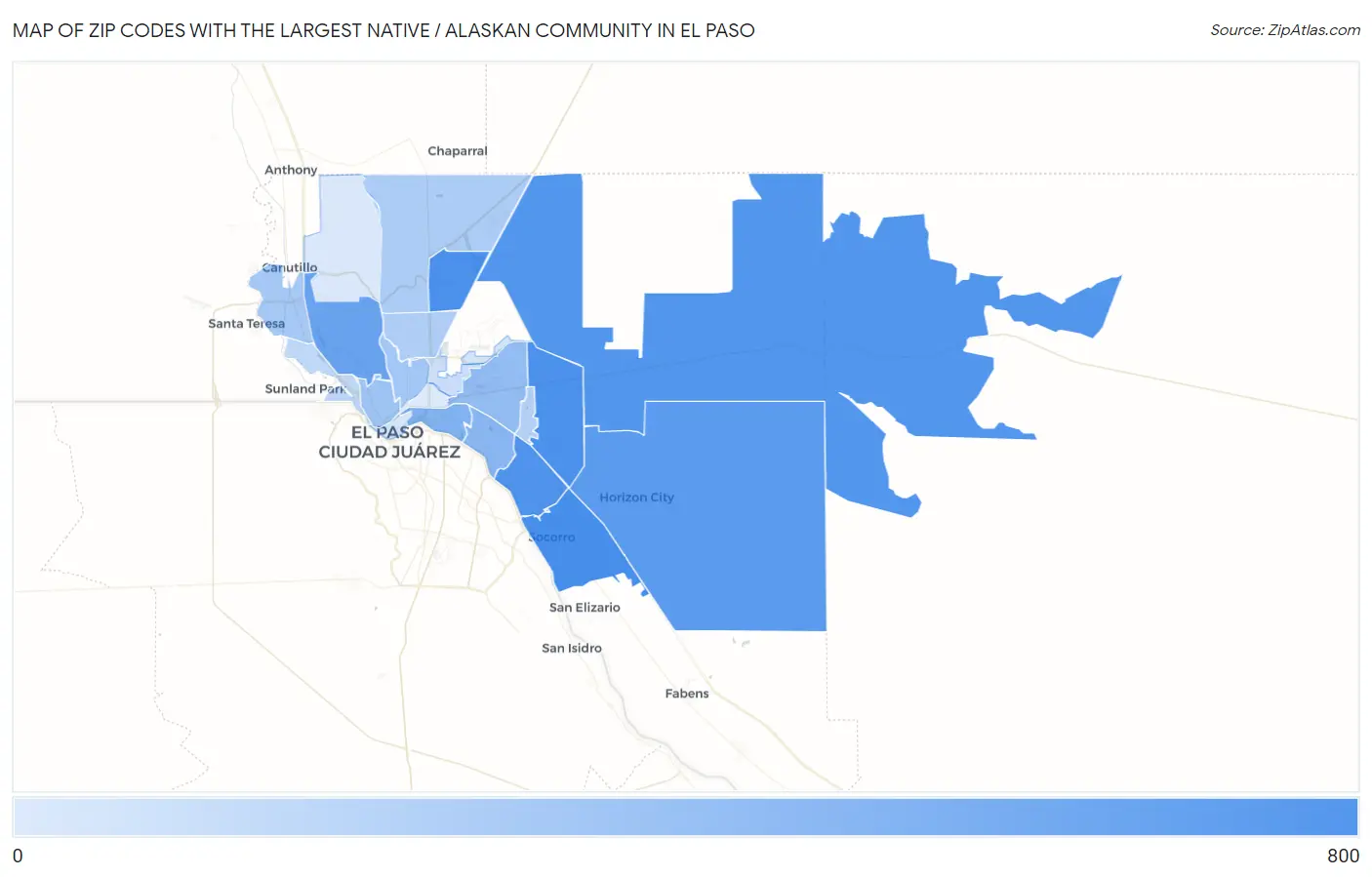 Zip Codes with the Largest Native / Alaskan Community in El Paso Map