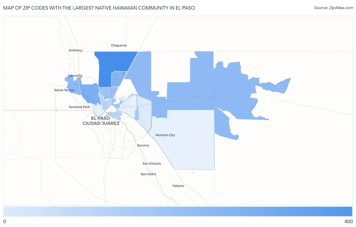 Zip Codes with the Largest Native Hawaiian Community in El Paso Map