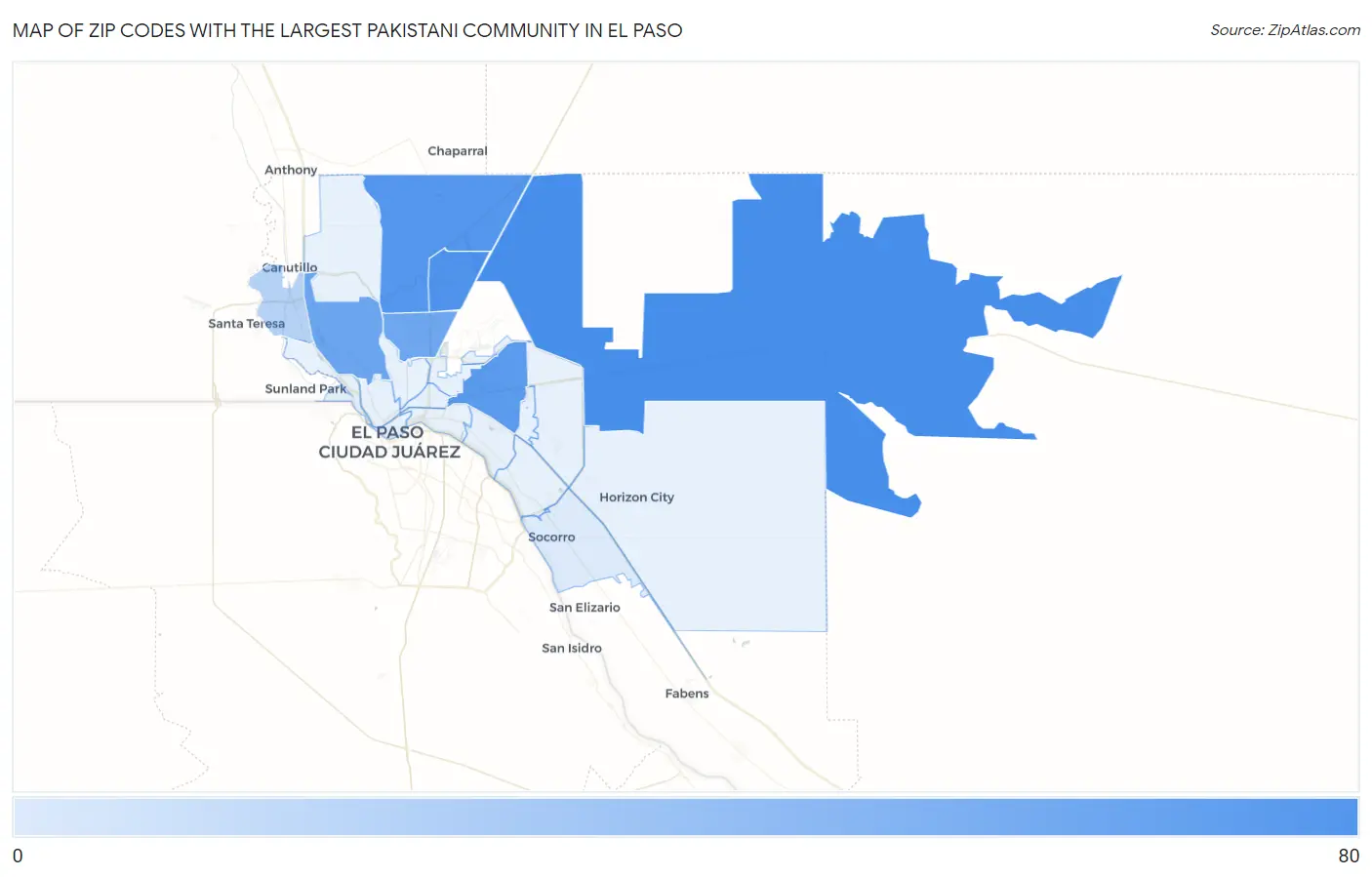 Zip Codes with the Largest Pakistani Community in El Paso Map