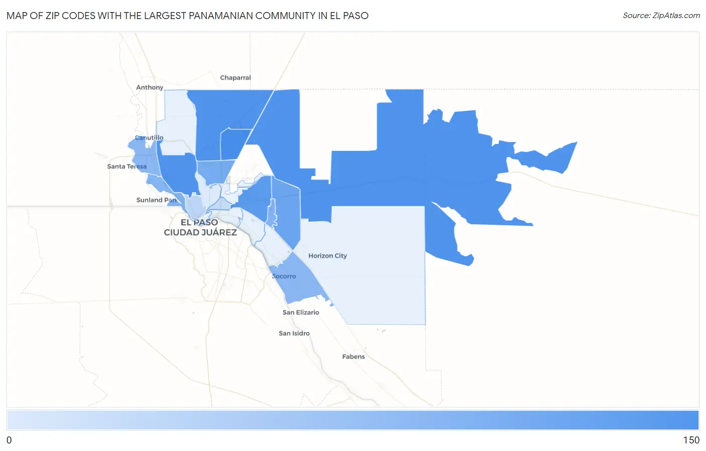 Zip Codes with the Largest Panamanian Community in El Paso Map