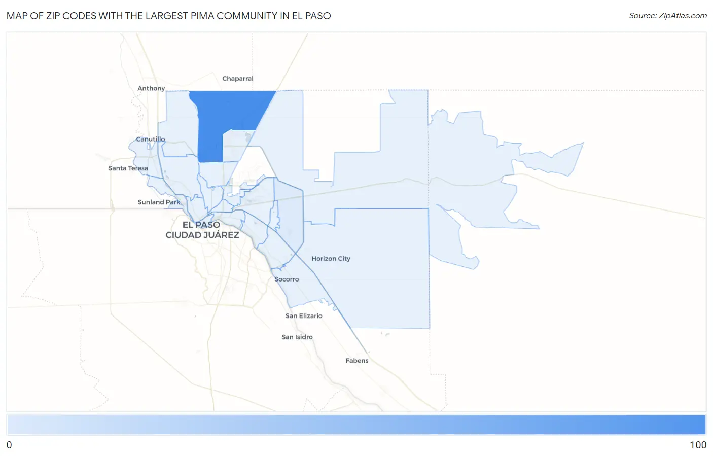 Zip Codes with the Largest Pima Community in El Paso Map