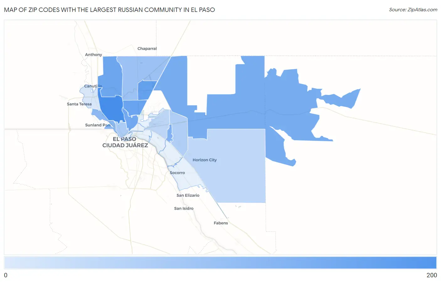 Zip Codes with the Largest Russian Community in El Paso Map