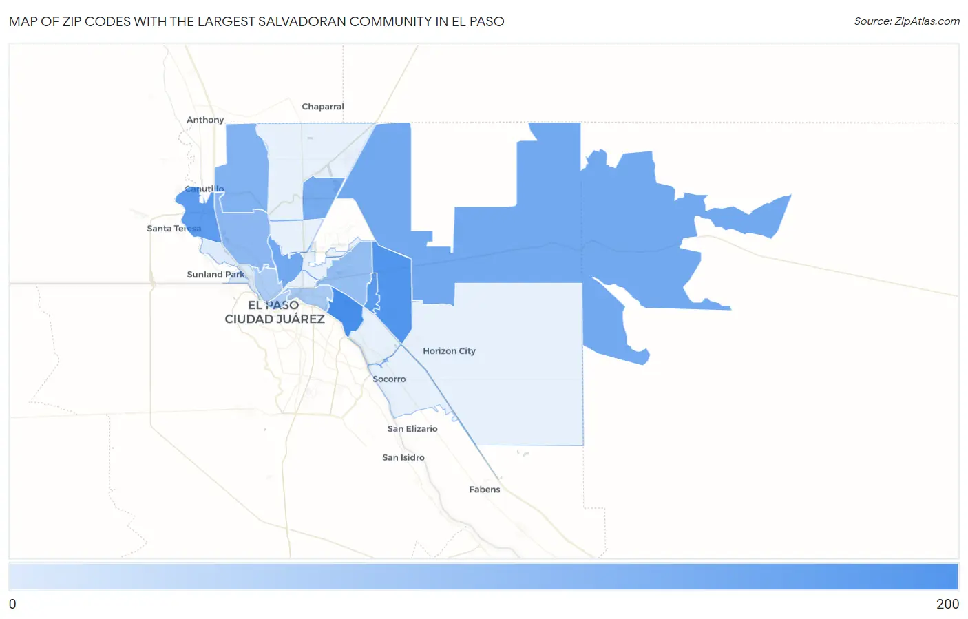 Zip Codes with the Largest Salvadoran Community in El Paso Map