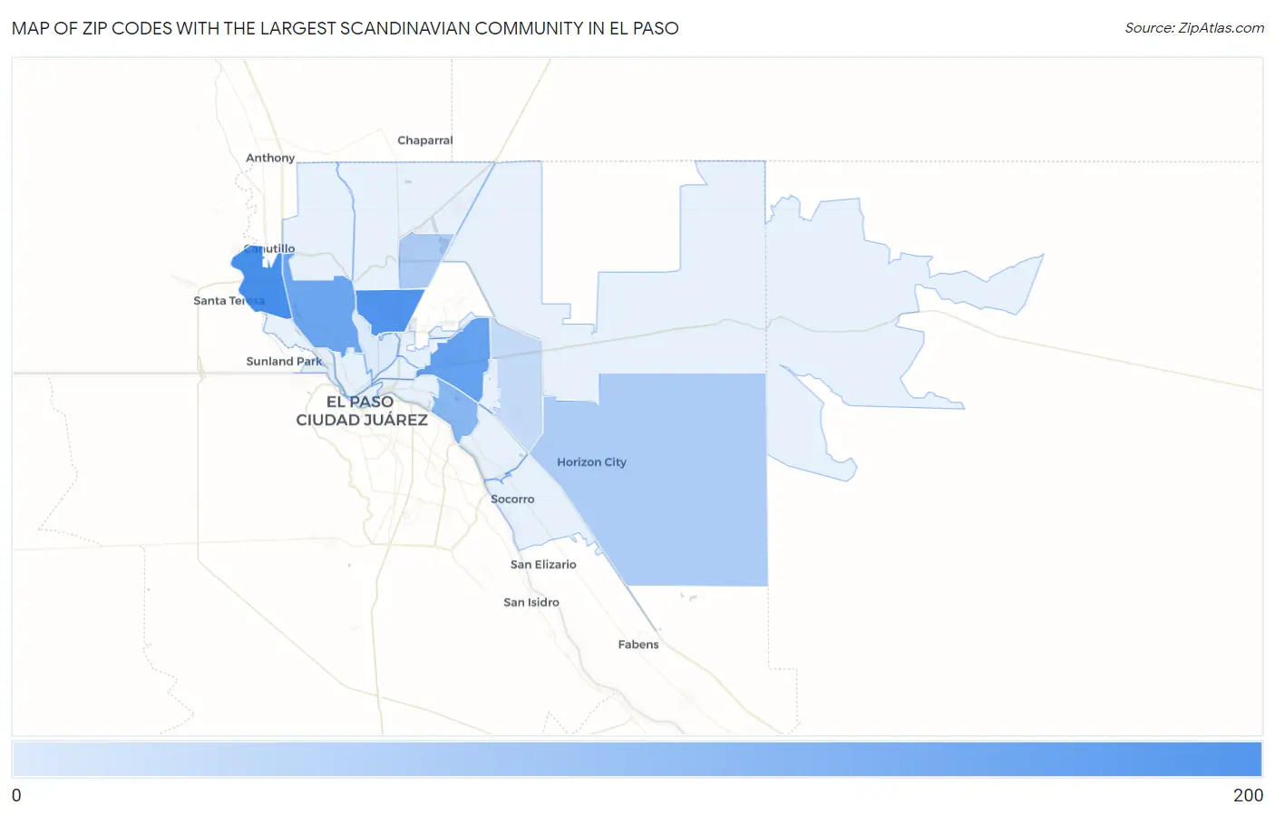 Zip Codes with the Largest Scandinavian Community in El Paso Map