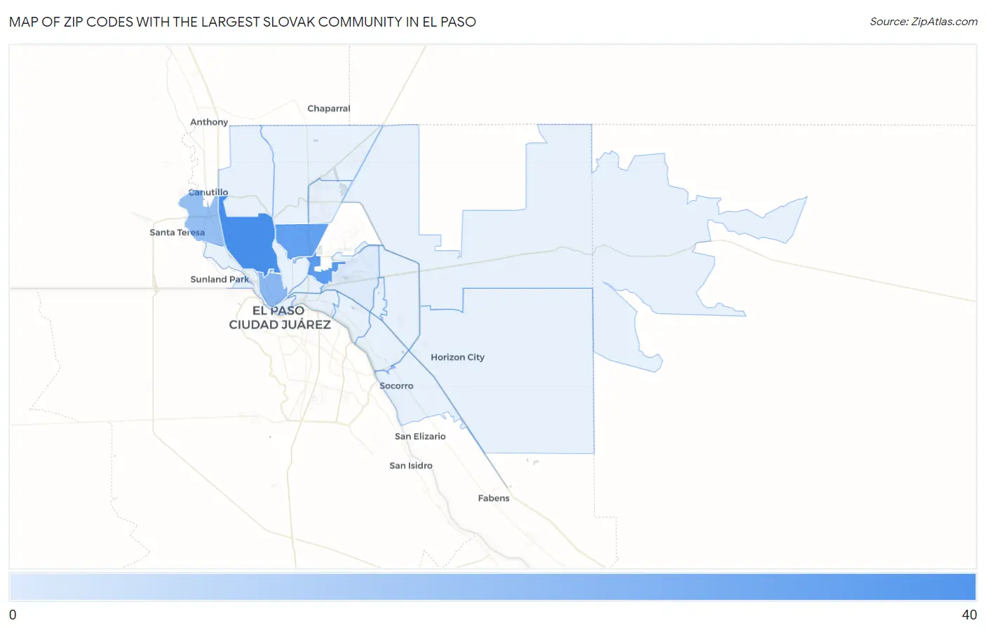 Zip Codes with the Largest Slovak Community in El Paso Map