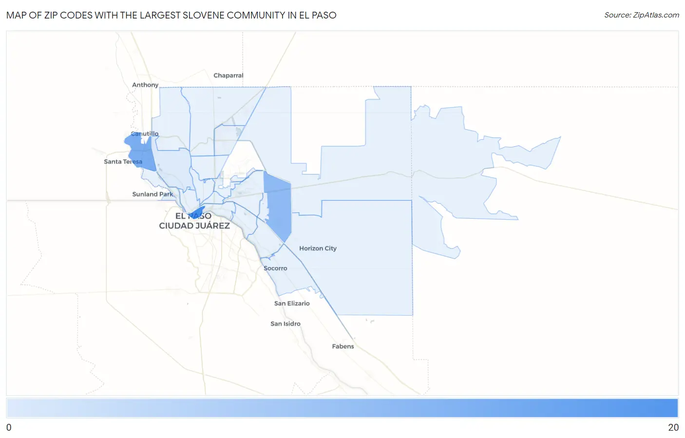 Zip Codes with the Largest Slovene Community in El Paso Map