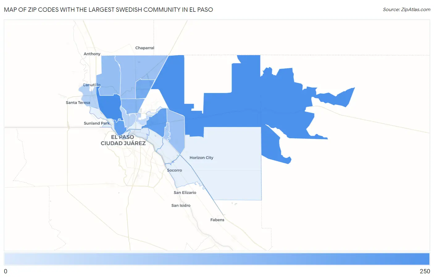 Zip Codes with the Largest Swedish Community in El Paso Map