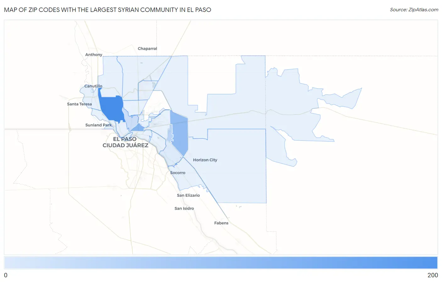 Zip Codes with the Largest Syrian Community in El Paso Map