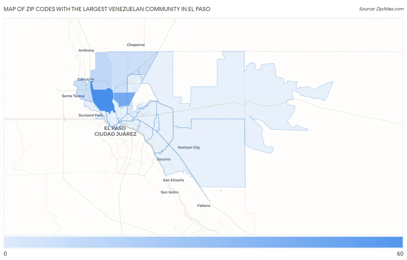 Zip Codes with the Largest Venezuelan Community in El Paso Map
