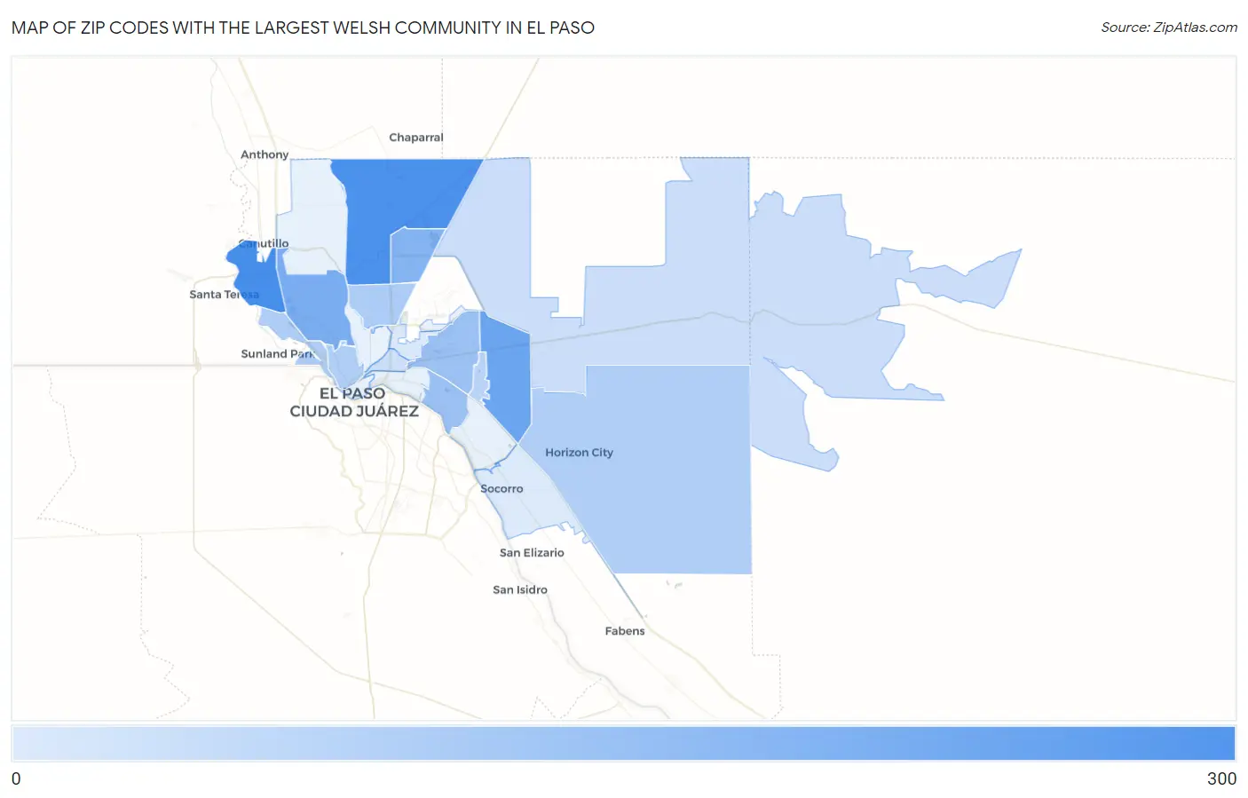 Zip Codes with the Largest Welsh Community in El Paso Map