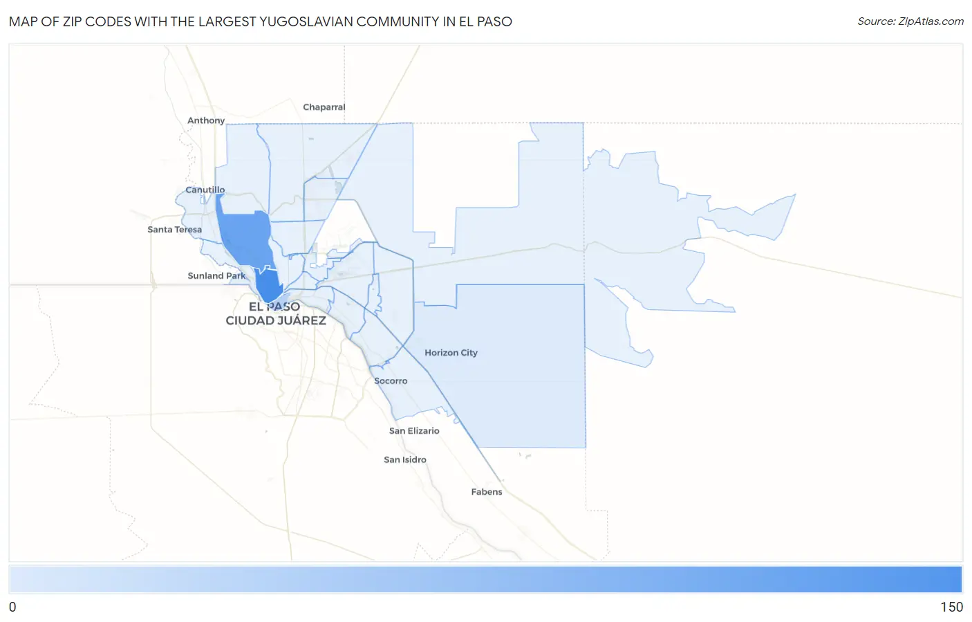 Zip Codes with the Largest Yugoslavian Community in El Paso Map