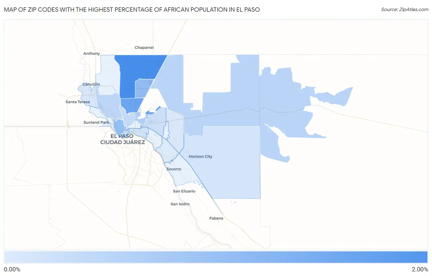 Zip Codes with the Highest Percentage of African Population in El Paso Map