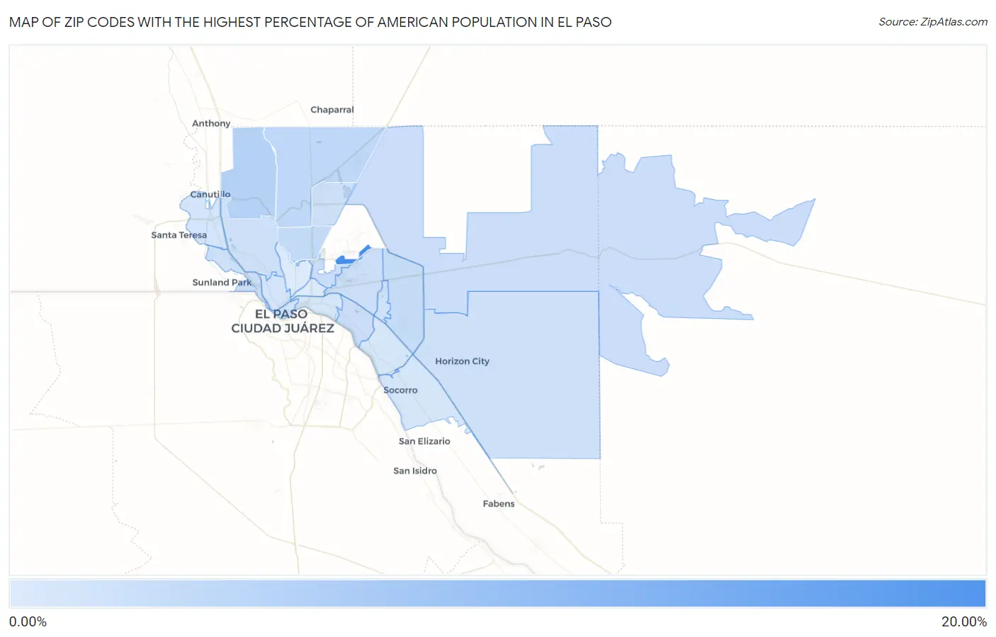 Zip Codes with the Highest Percentage of American Population in El Paso Map
