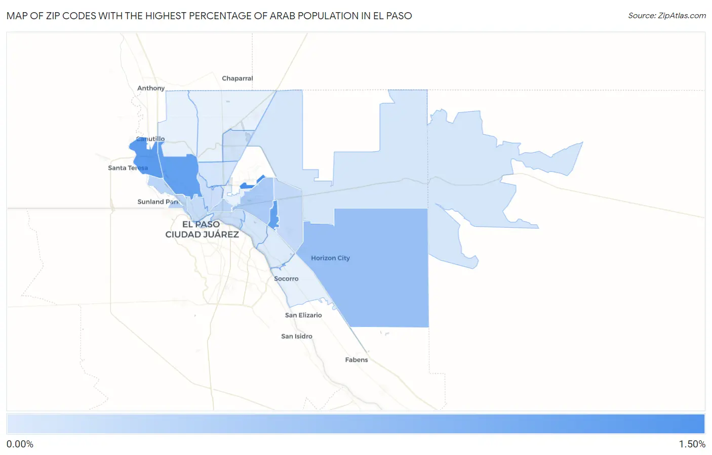 Zip Codes with the Highest Percentage of Arab Population in El Paso Map