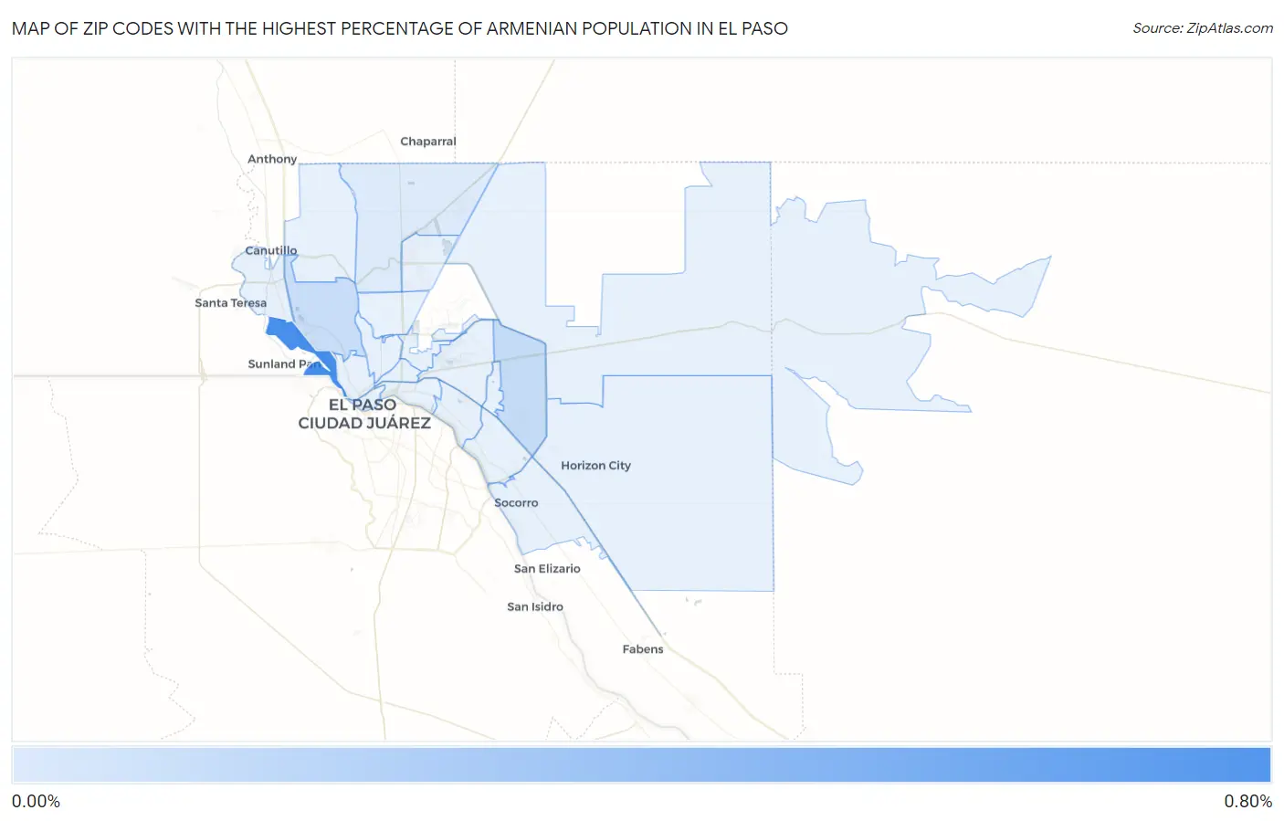 Zip Codes with the Highest Percentage of Armenian Population in El Paso Map
