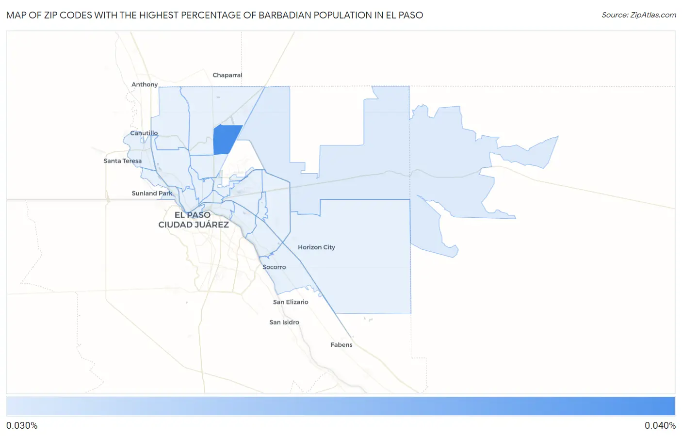 Zip Codes with the Highest Percentage of Barbadian Population in El Paso Map