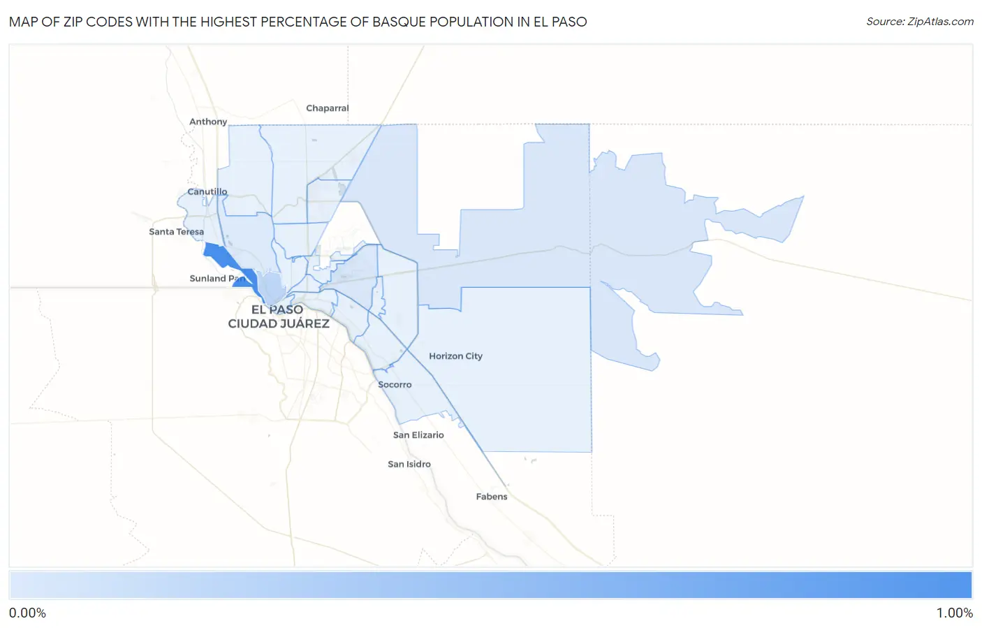 Zip Codes with the Highest Percentage of Basque Population in El Paso Map