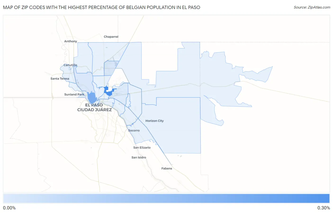 Zip Codes with the Highest Percentage of Belgian Population in El Paso Map