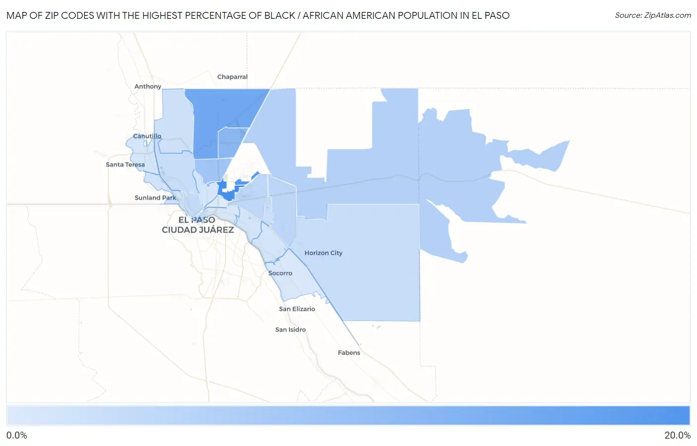 Zip Codes with the Highest Percentage of Black / African American Population in El Paso Map