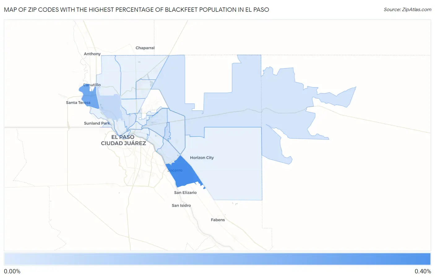 Zip Codes with the Highest Percentage of Blackfeet Population in El Paso Map