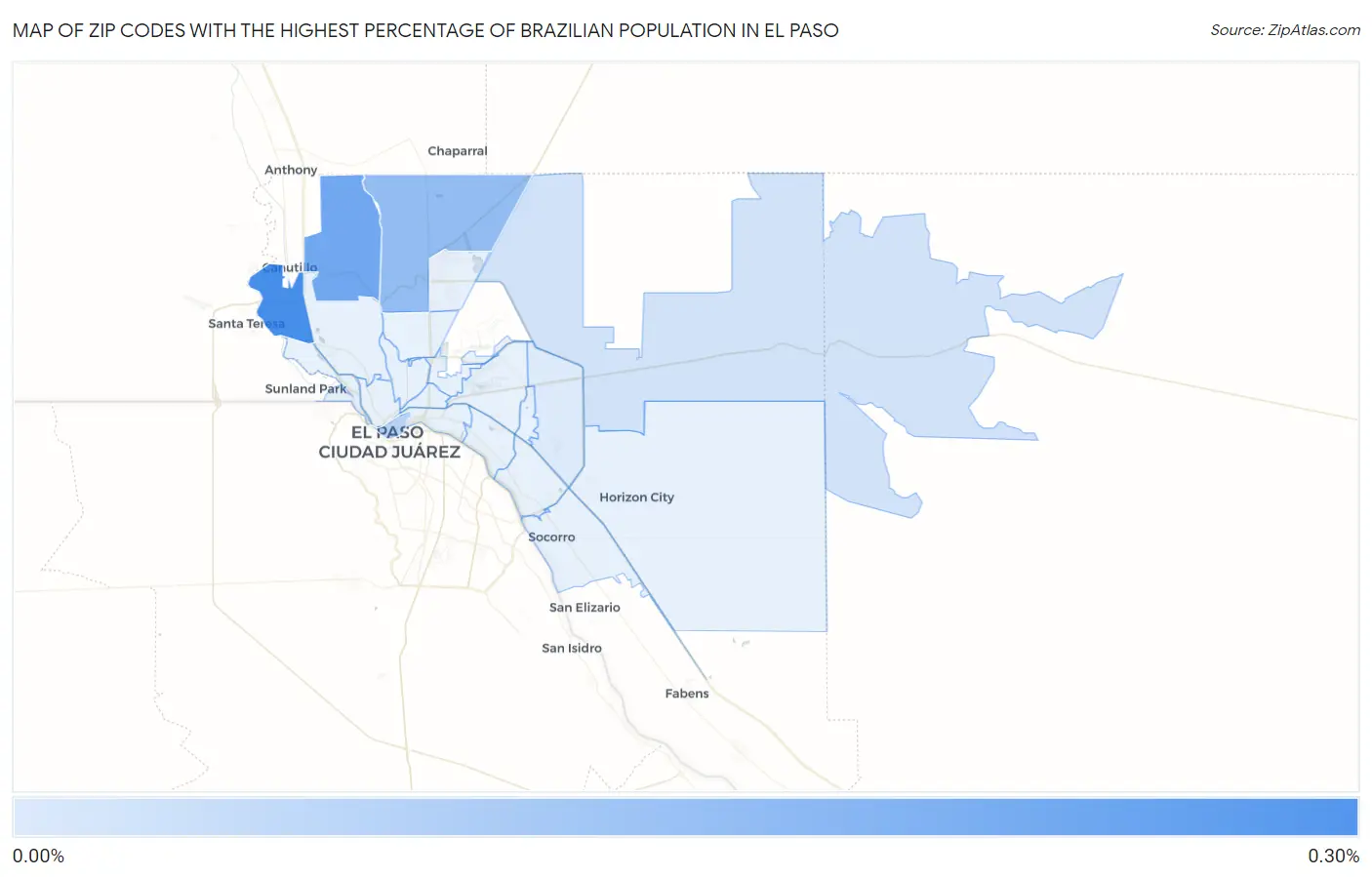 Zip Codes with the Highest Percentage of Brazilian Population in El Paso Map