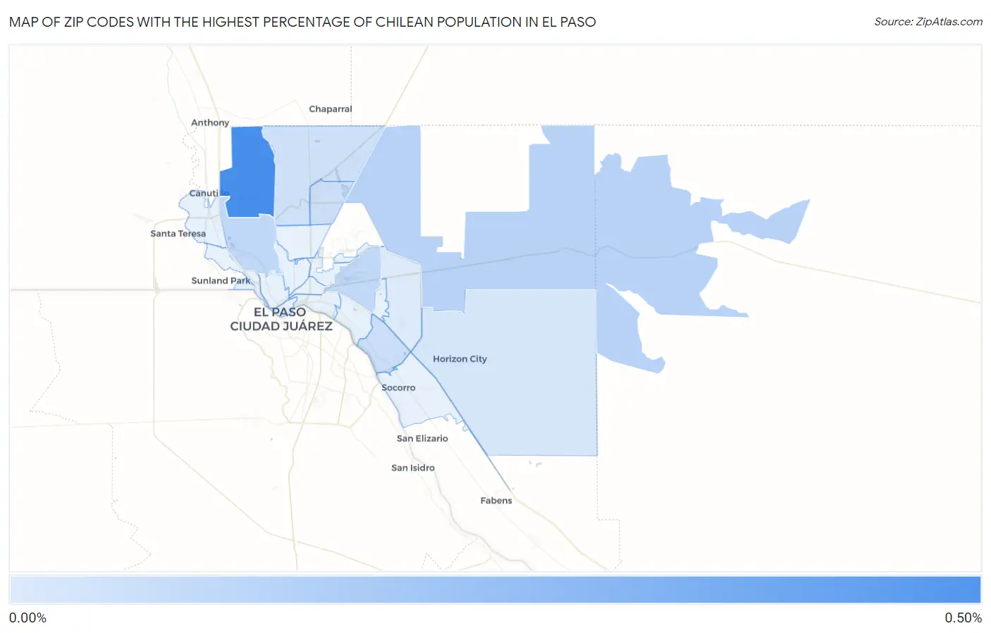 Zip Codes with the Highest Percentage of Chilean Population in El Paso Map