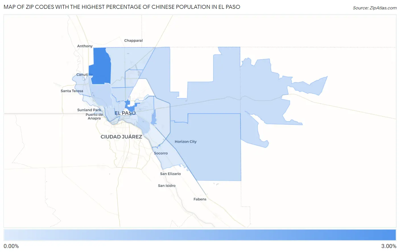 Zip Codes with the Highest Percentage of Chinese Population in El Paso Map