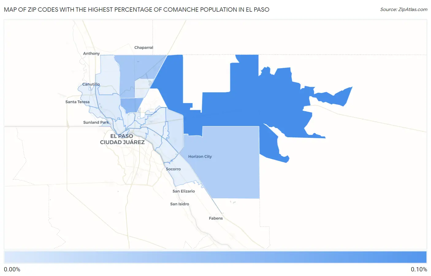 Zip Codes with the Highest Percentage of Comanche Population in El Paso Map