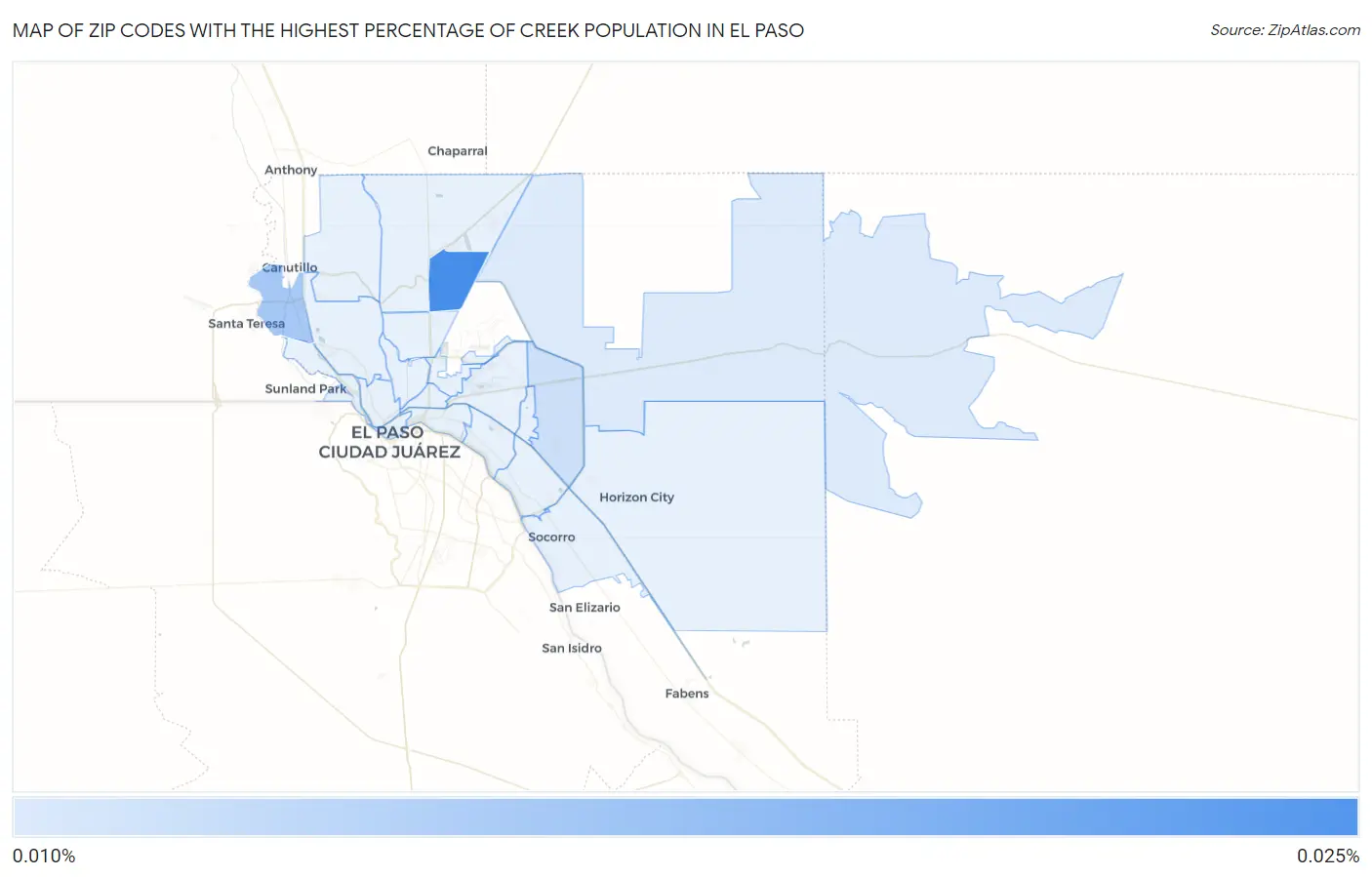 Zip Codes with the Highest Percentage of Creek Population in El Paso Map