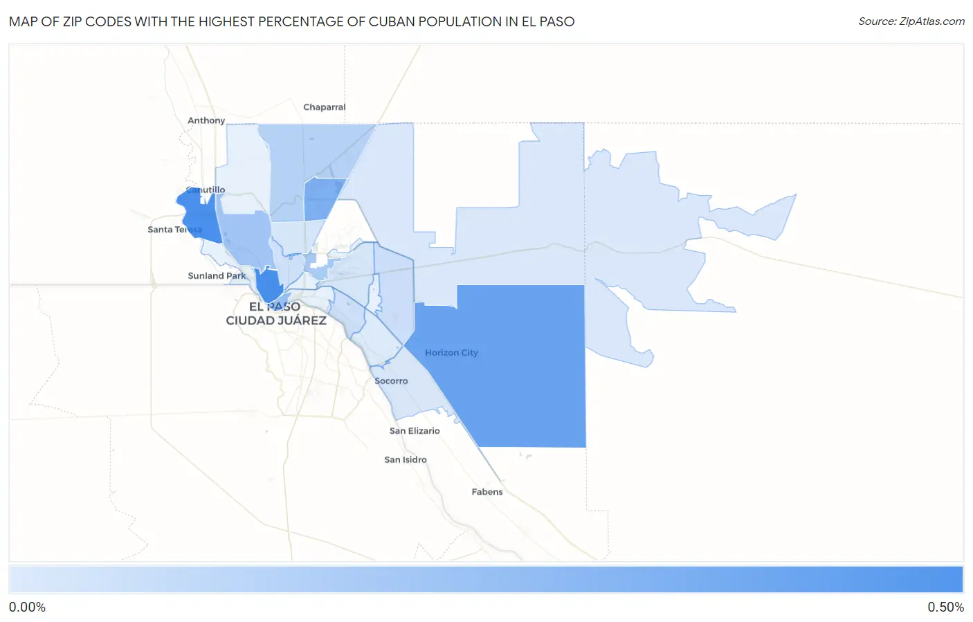 Zip Codes with the Highest Percentage of Cuban Population in El Paso Map
