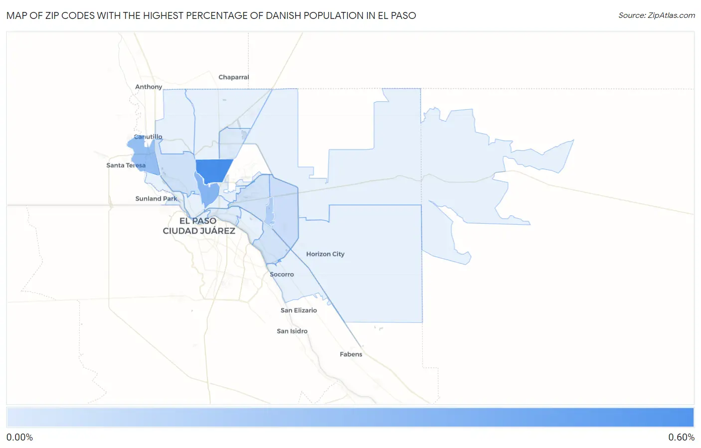 Zip Codes with the Highest Percentage of Danish Population in El Paso Map