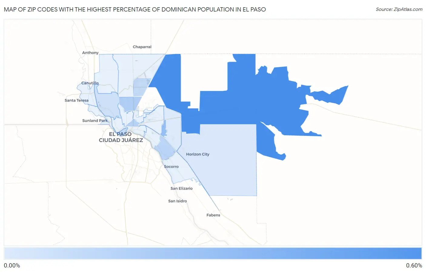 Zip Codes with the Highest Percentage of Dominican Population in El Paso Map