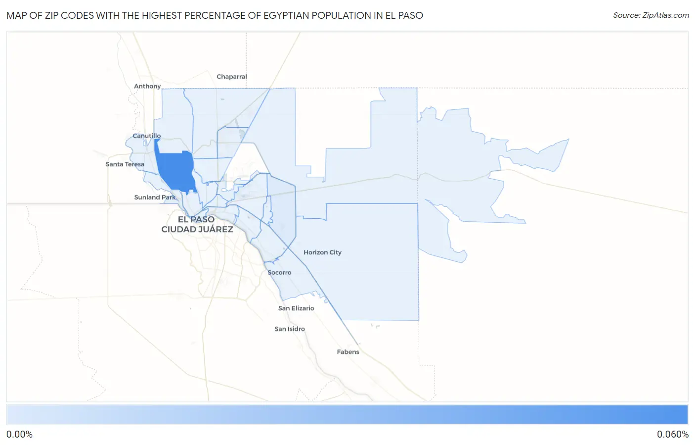 Zip Codes with the Highest Percentage of Egyptian Population in El Paso Map
