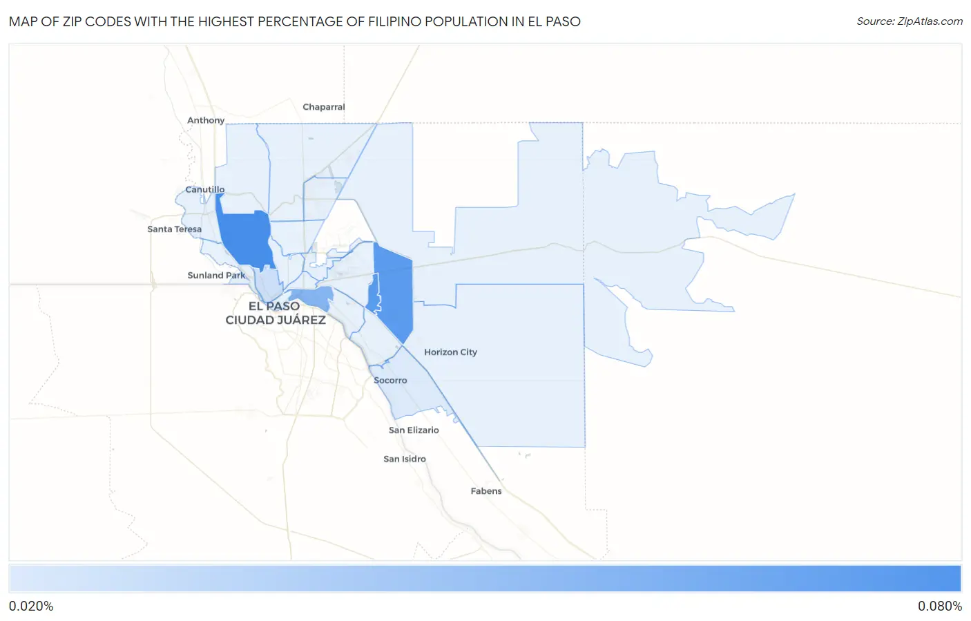Zip Codes with the Highest Percentage of Filipino Population in El Paso Map