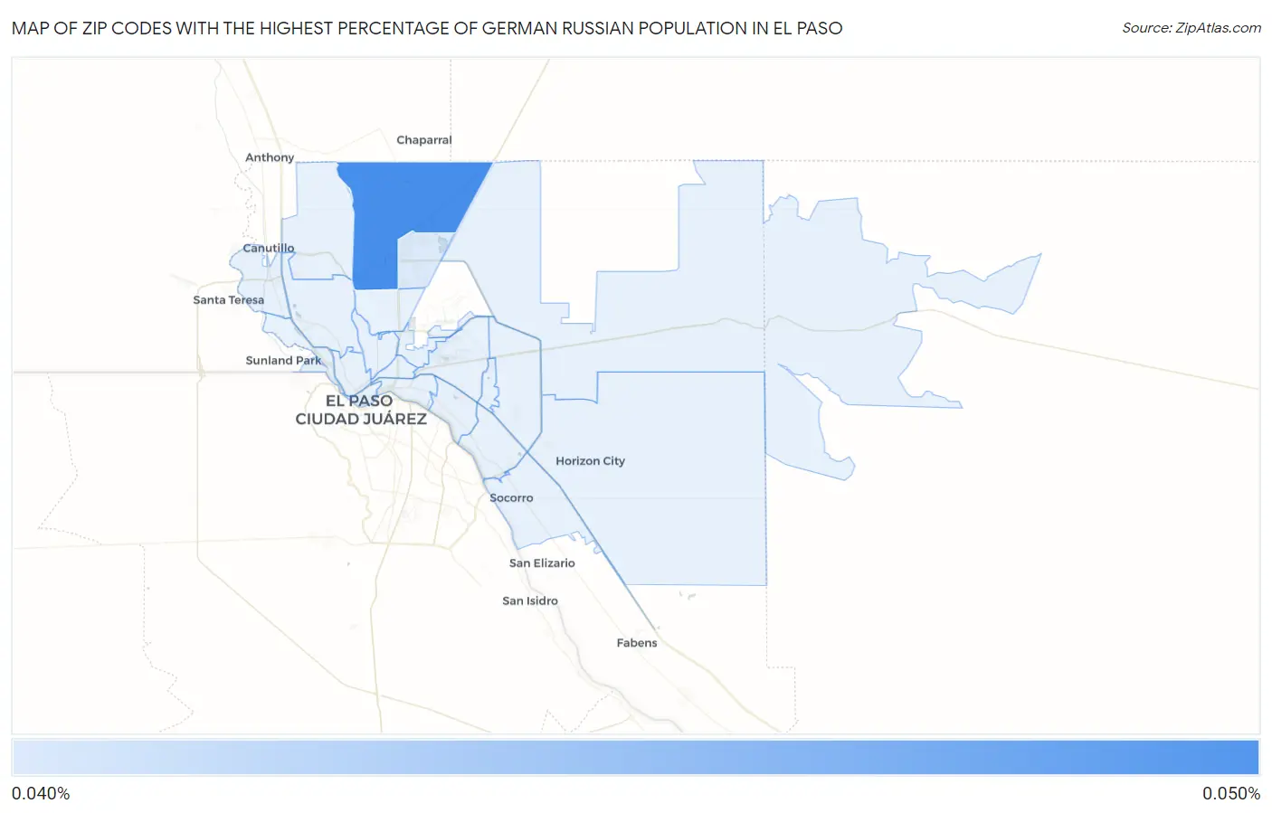 Zip Codes with the Highest Percentage of German Russian Population in El Paso Map