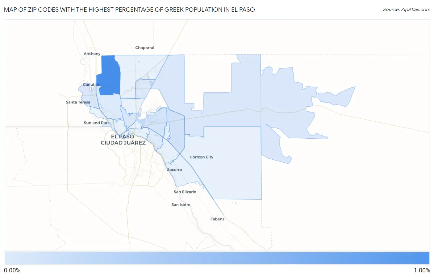 Zip Codes with the Highest Percentage of Greek Population in El Paso Map