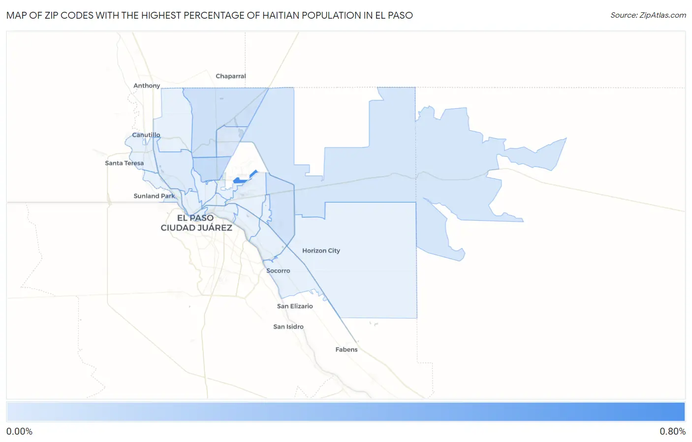 Zip Codes with the Highest Percentage of Haitian Population in El Paso Map