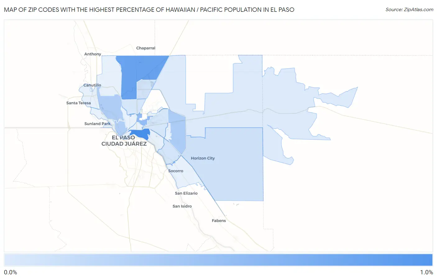Zip Codes with the Highest Percentage of Hawaiian / Pacific Population in El Paso Map