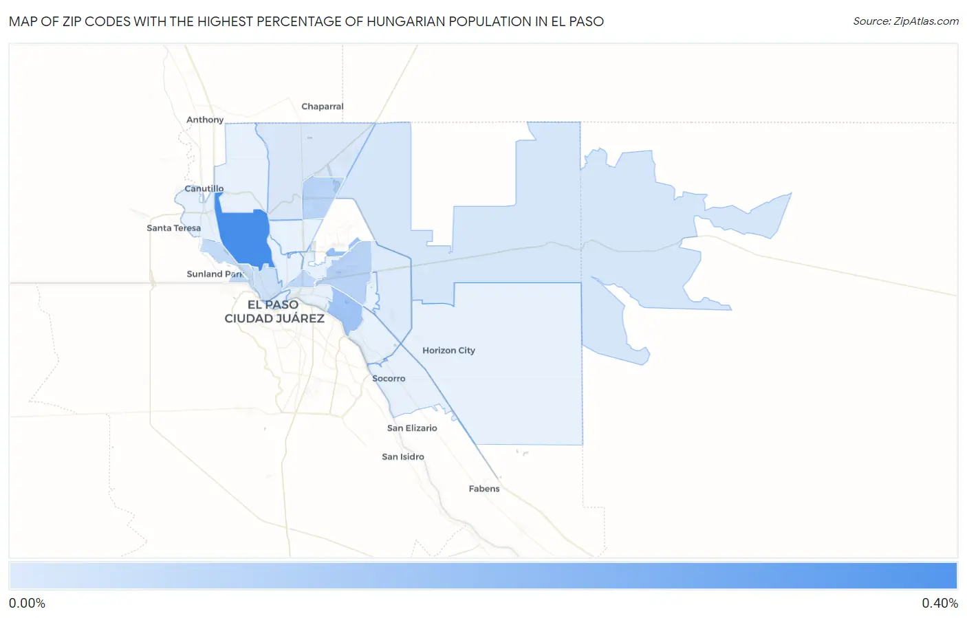 Zip Codes with the Highest Percentage of Hungarian Population in El Paso Map