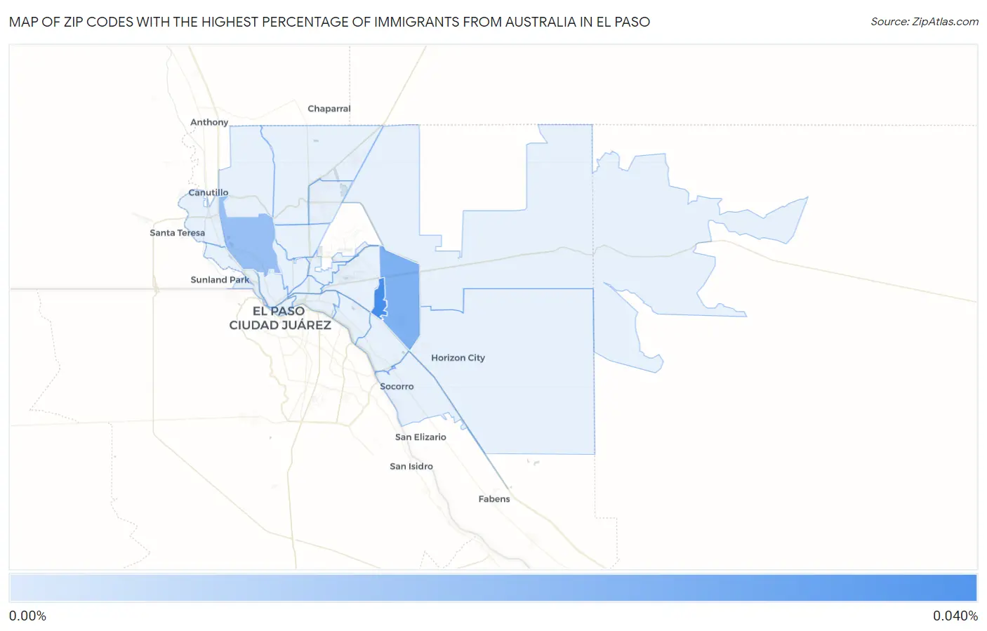 Zip Codes with the Highest Percentage of Immigrants from Australia in El Paso Map