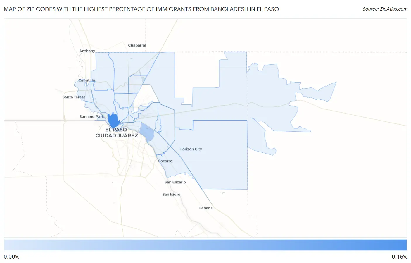 Zip Codes with the Highest Percentage of Immigrants from Bangladesh in El Paso Map