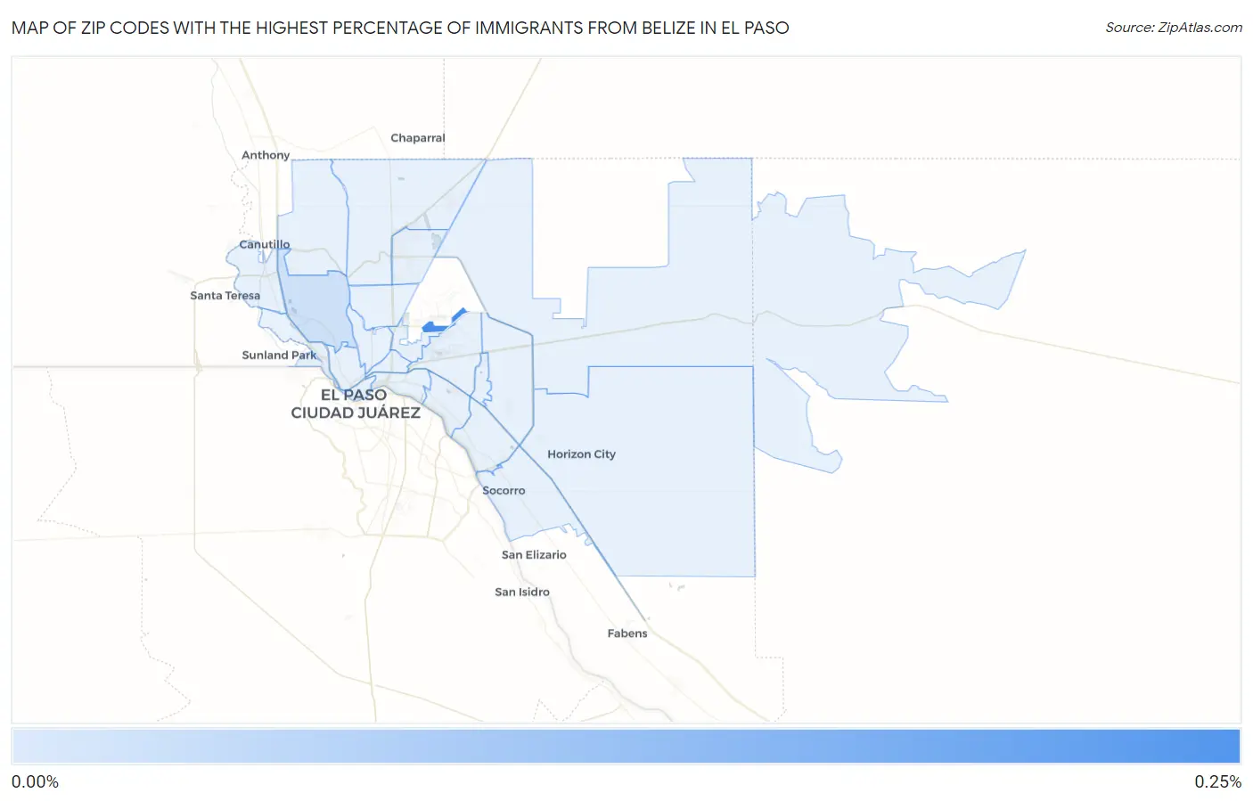 Zip Codes with the Highest Percentage of Immigrants from Belize in El Paso Map