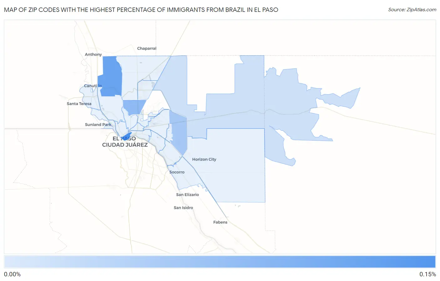 Zip Codes with the Highest Percentage of Immigrants from Brazil in El Paso Map