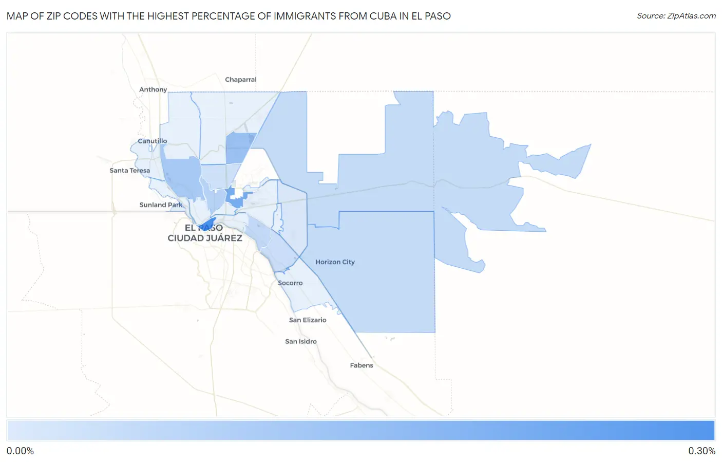 Zip Codes with the Highest Percentage of Immigrants from Cuba in El Paso Map