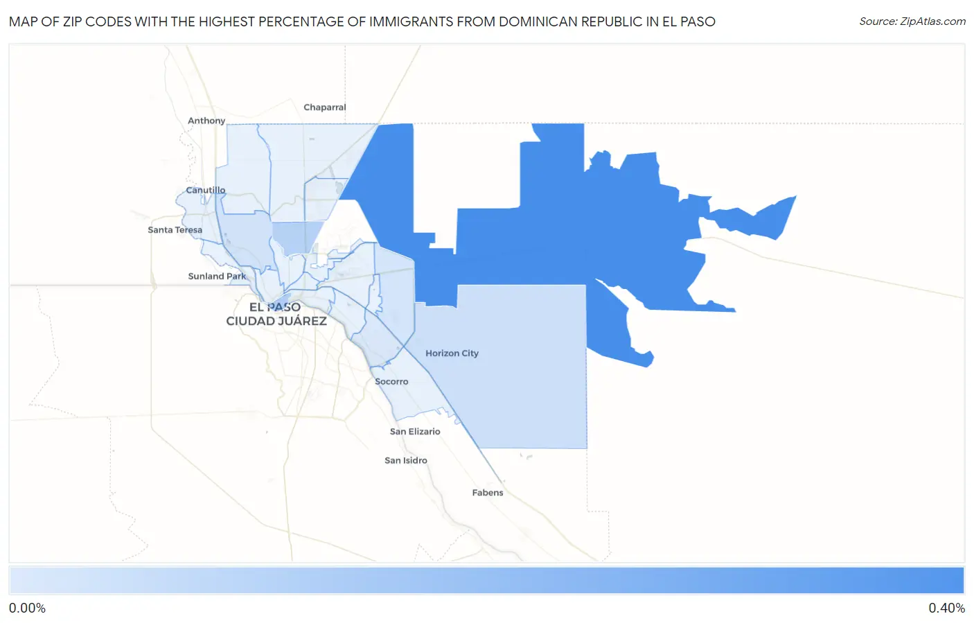 Zip Codes with the Highest Percentage of Immigrants from Dominican Republic in El Paso Map