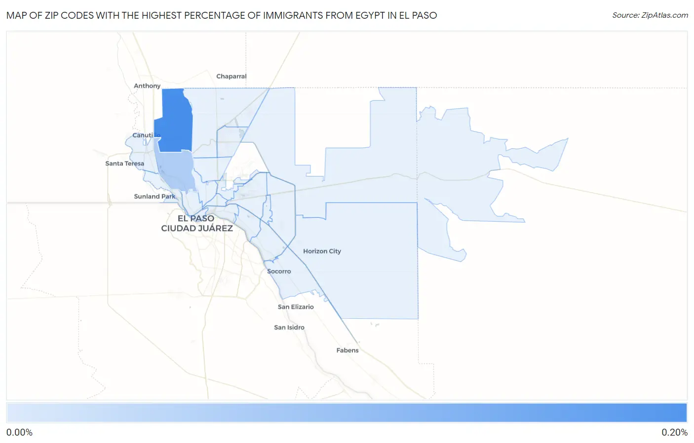 Zip Codes with the Highest Percentage of Immigrants from Egypt in El Paso Map