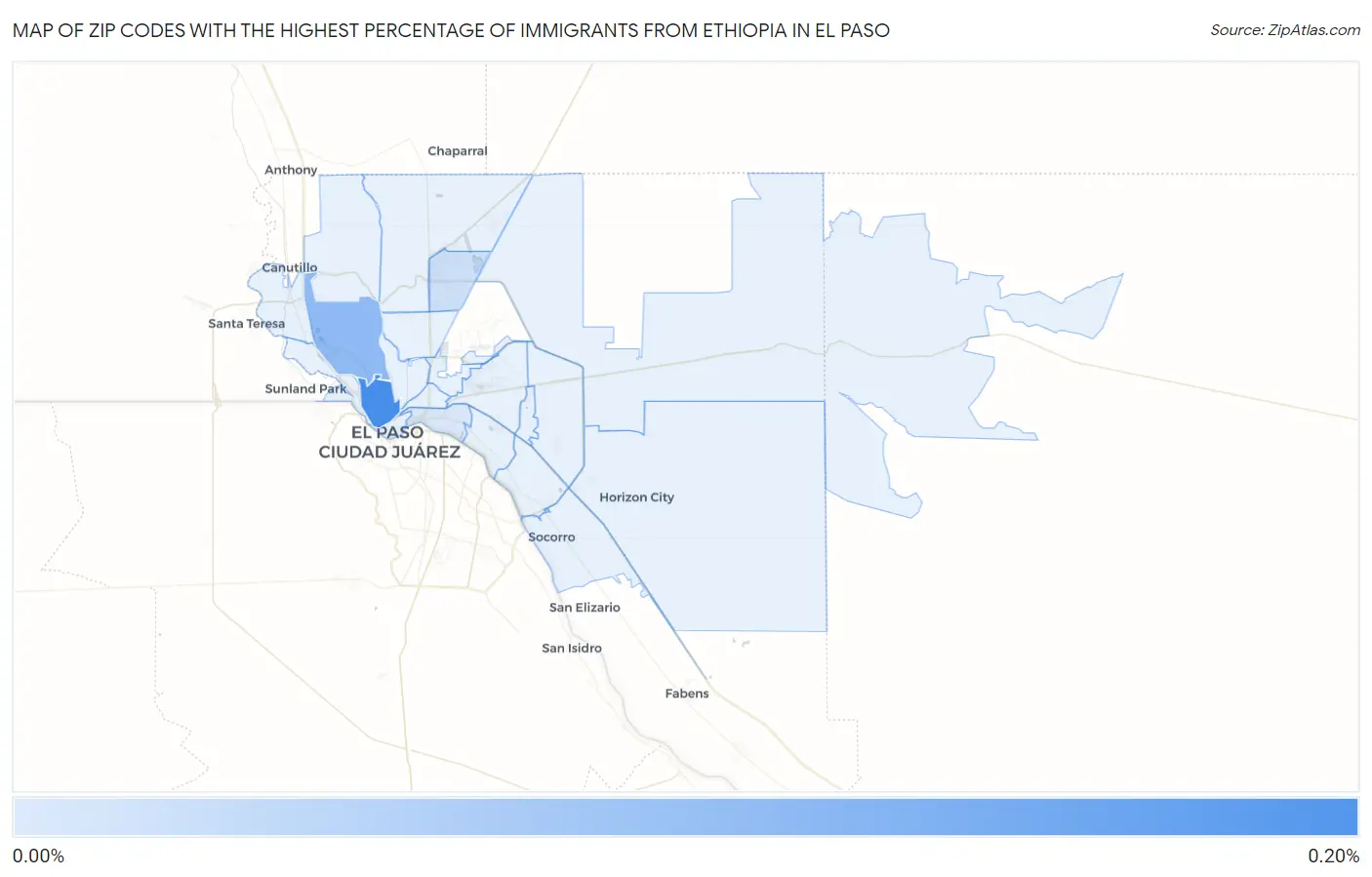 Zip Codes with the Highest Percentage of Immigrants from Ethiopia in El Paso Map