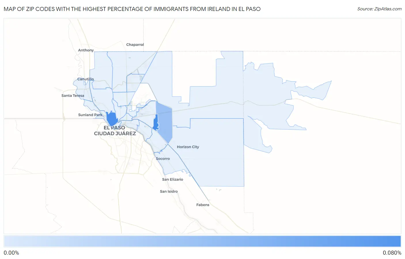 Zip Codes with the Highest Percentage of Immigrants from Ireland in El Paso Map
