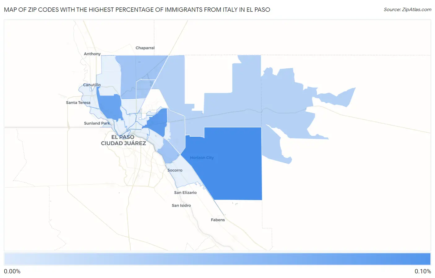 Zip Codes with the Highest Percentage of Immigrants from Italy in El Paso Map