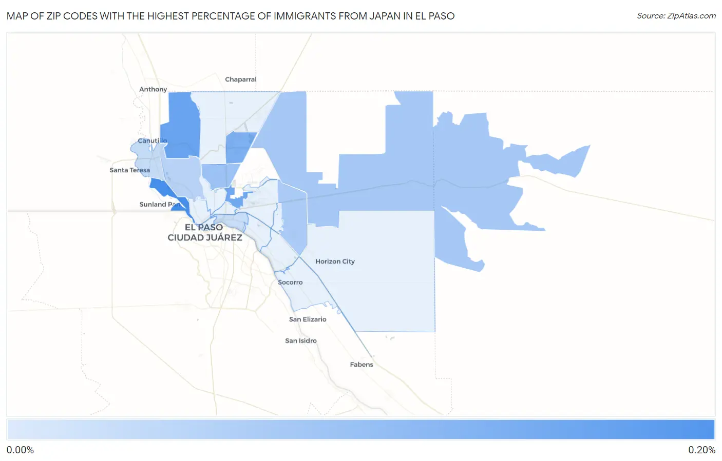 Zip Codes with the Highest Percentage of Immigrants from Japan in El Paso Map
